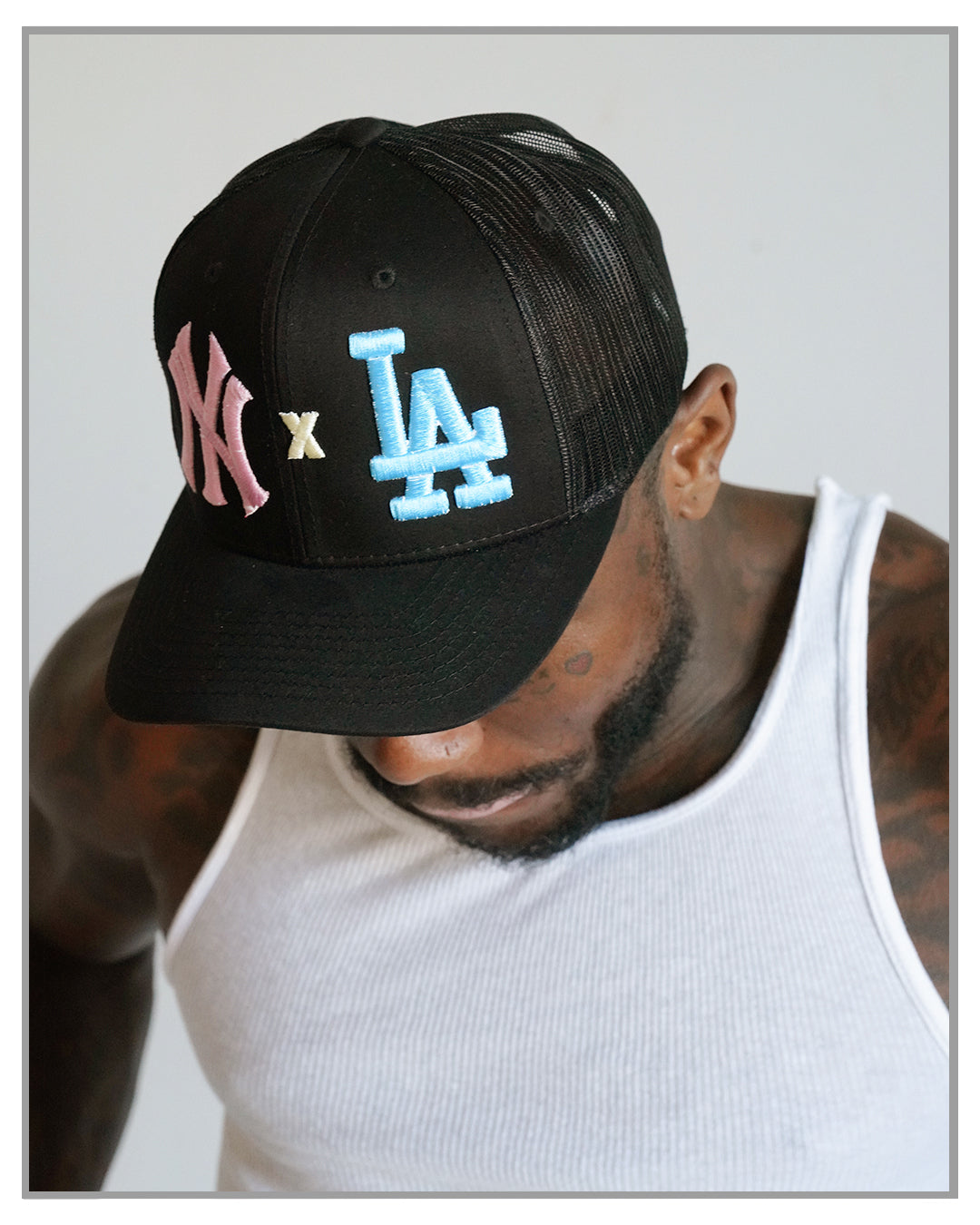 Black Pink NY X Blue LA Trucker Hat
