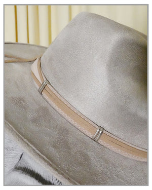 Beige Crushed Velvet Western Fedora Hat