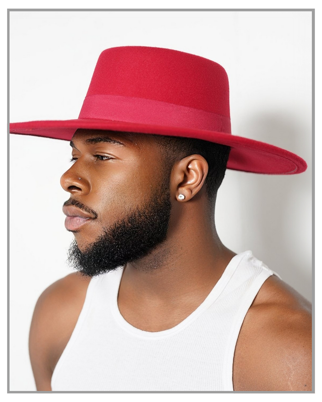 Hot Red Boater Fedora Hat with Ribbon