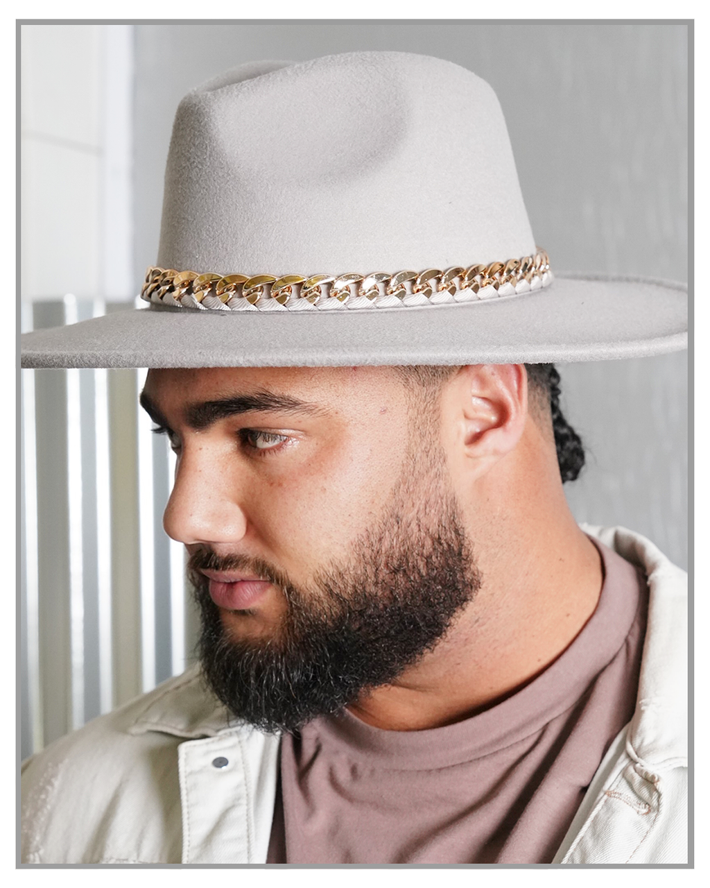 Grey Wide Brim With Braided Gold Chain Detail - truthBlack