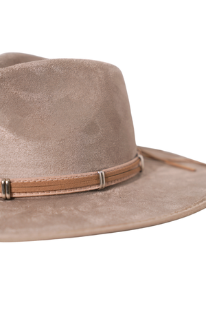 Beige Crushed Velvet Western Fedora Hat