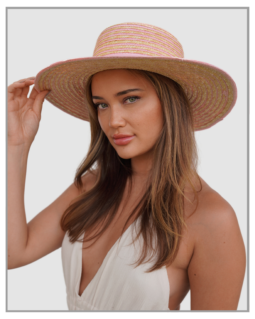 Pink Picnic Weaved Boater Hat
