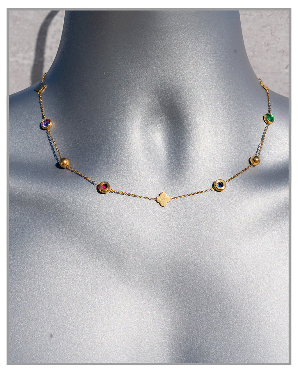 14k Gold Plated Elegant Clover Mixed Jewel Necklace