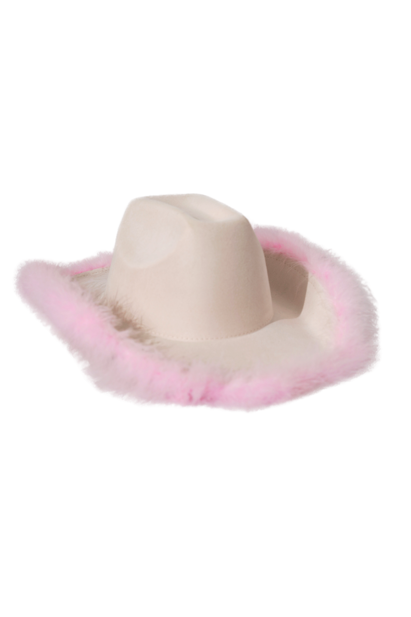 Cream Fedora Hat with Pink Feathers