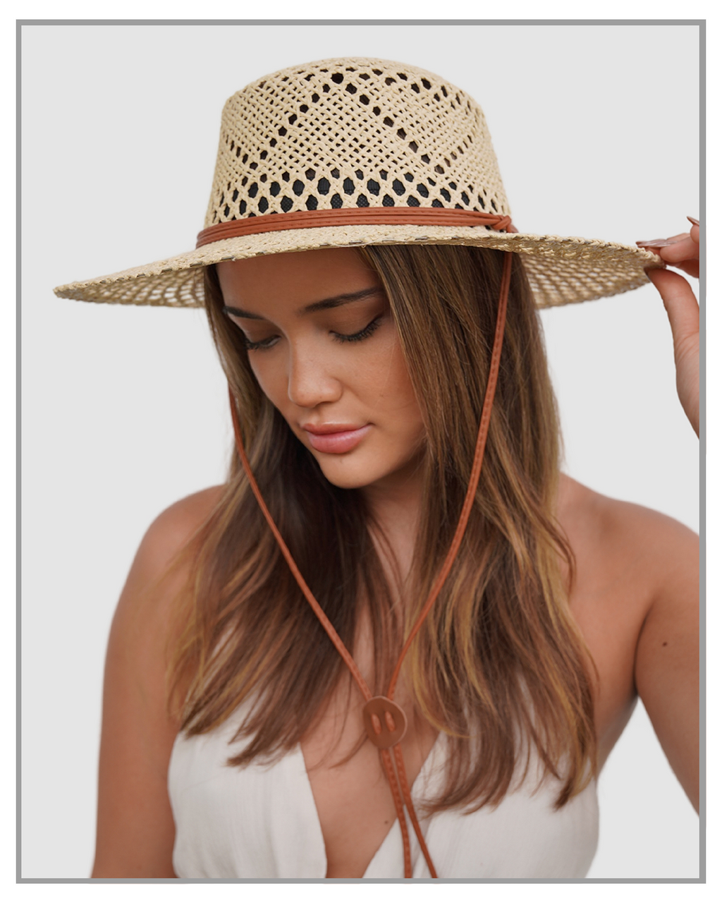 Beige Woven Picnic Hat Flat Top