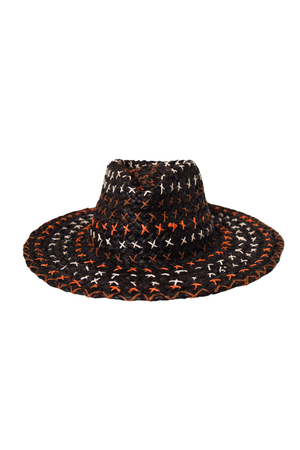 Cross Stitch Multi Colored Black Straw Hat