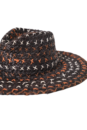 Cross Stitch Multi Colored Black Straw Hat