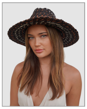 Cross Stitch Multi Colored Black Straw Hat