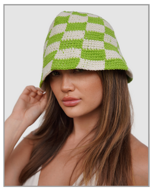 Green Checkered Hand Knitted Bucket Hat