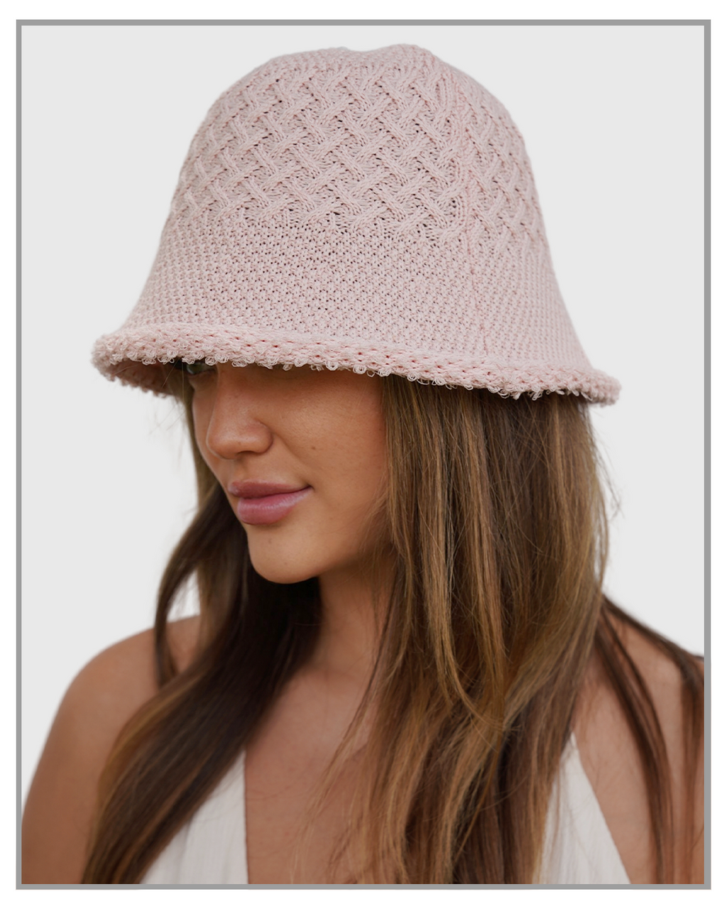 Kylie Pink Knitted Crocheted Bucket Hat