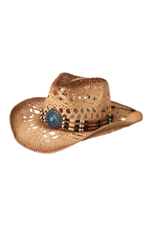 Beaded Straw Weave Cowboy Hat