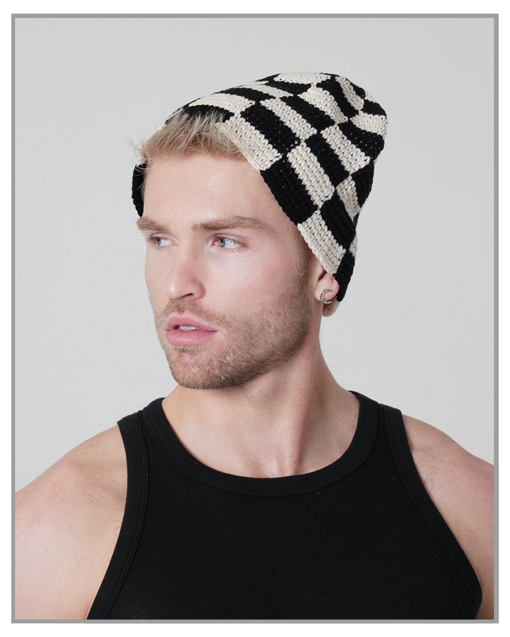 Black Checkered Hand Knitted Bucket Hat