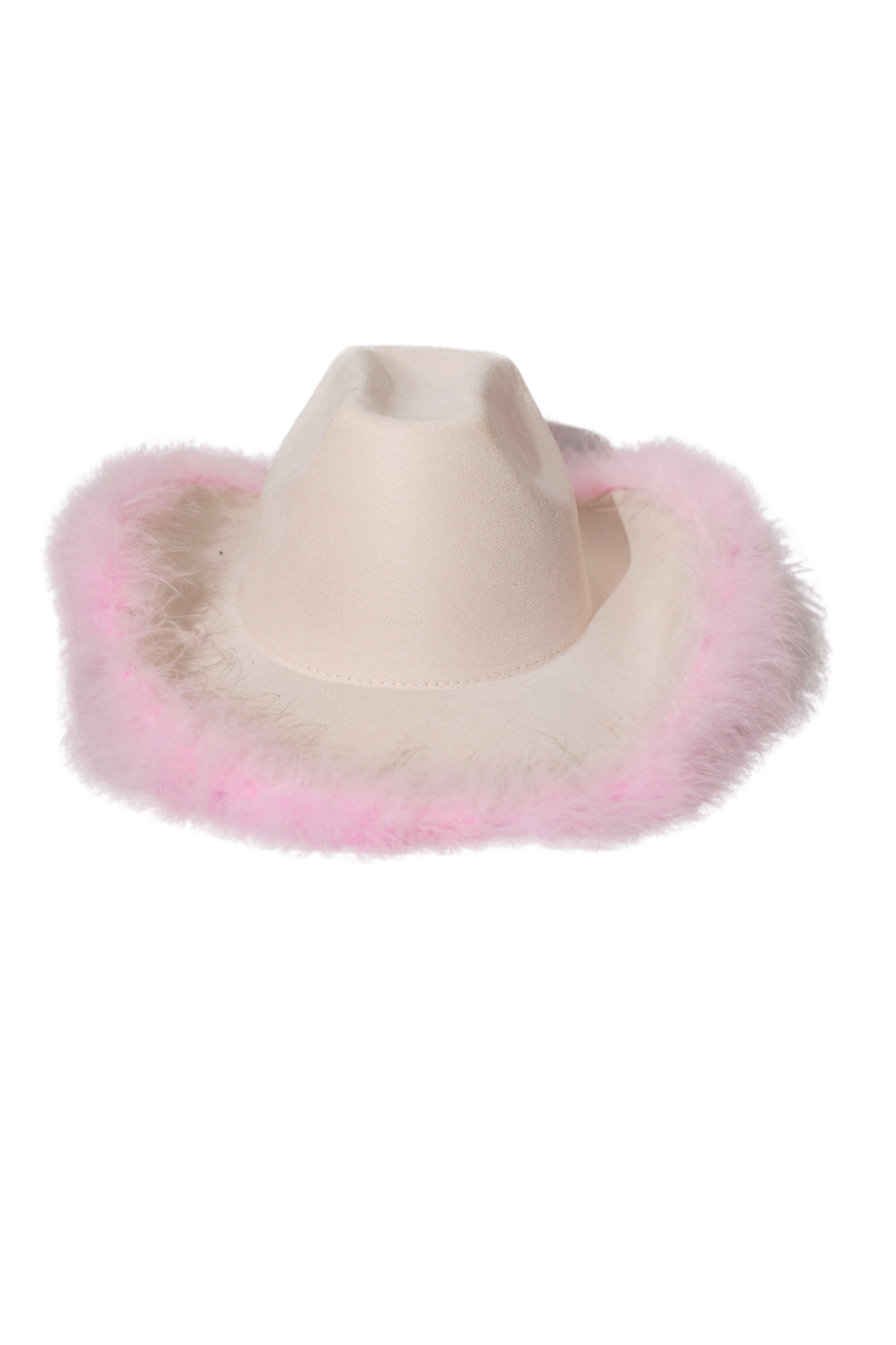 Cream Fedora Hat with Pink Feathers