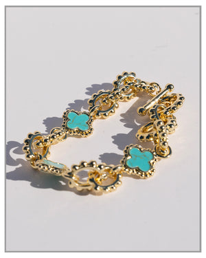 Vintage Clover Turqoise bracelet 16k gold plated bracelet