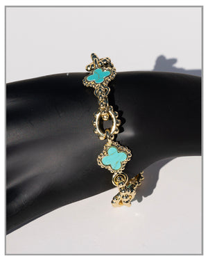 Vintage Clover Turqoise bracelet 16k gold plated bracelet