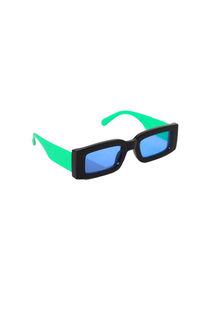 Sleek Retro Rectangle Black/Aqua Sunglasses