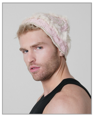 Pink Feathered Hand Knitted Bucket Hat