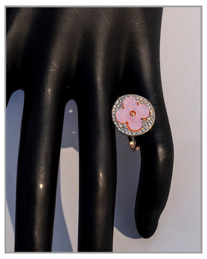 Pink Clover Ring With Crystals