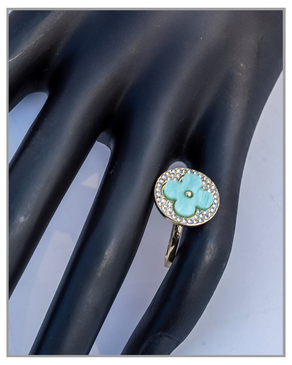 Blue Clover Ring With Crystals