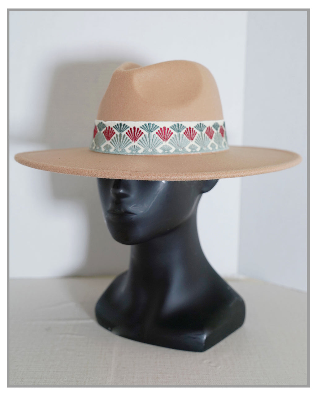 Beige Western Fedora Hat with Embroidered Jazz Band