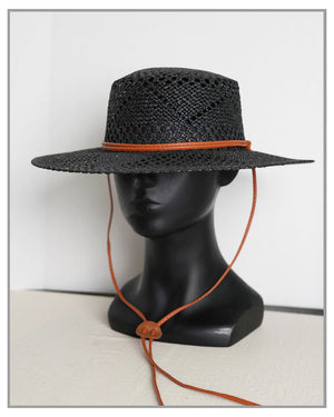 Black Woven Picnic Hat Flat Top