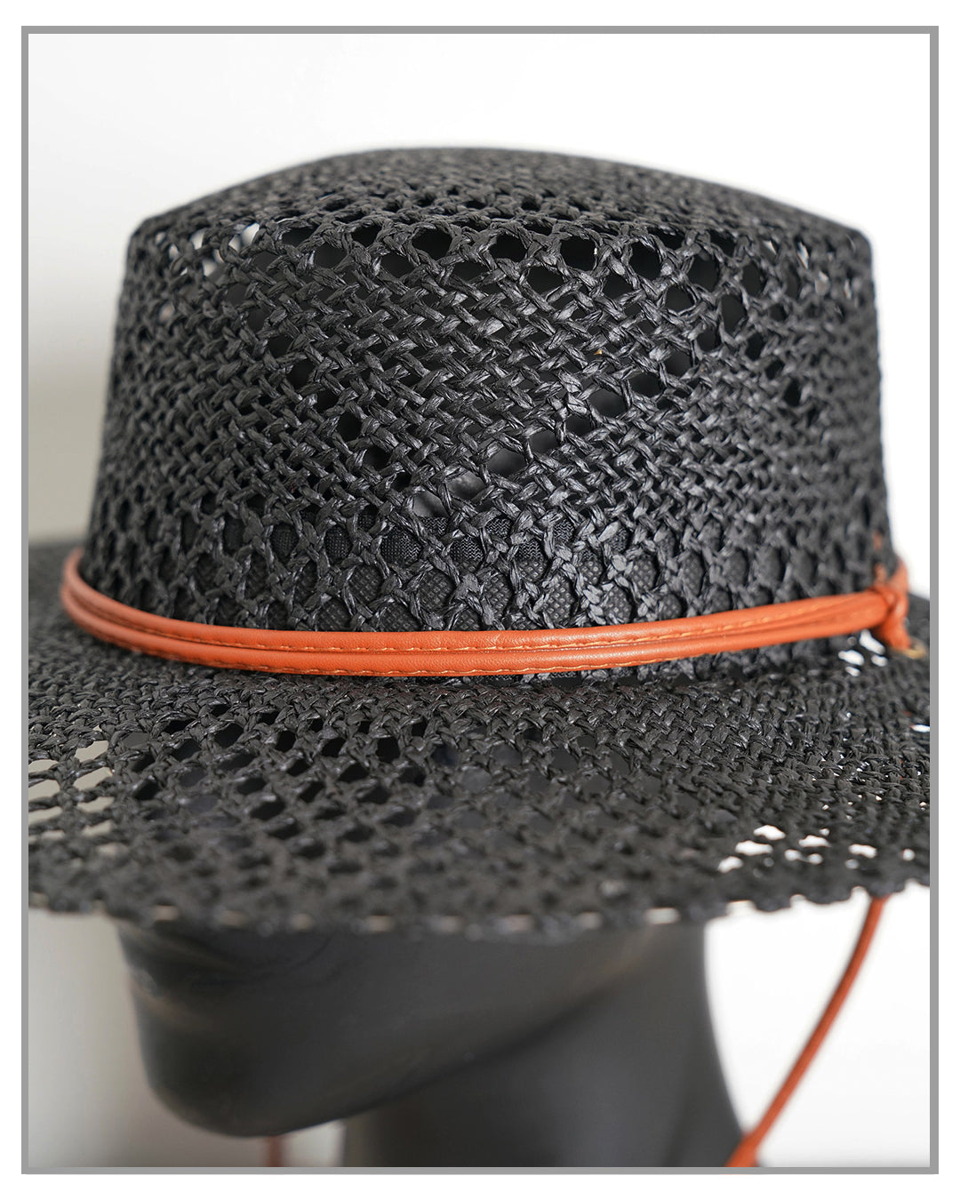 Black Woven Picnic Hat Flat Top