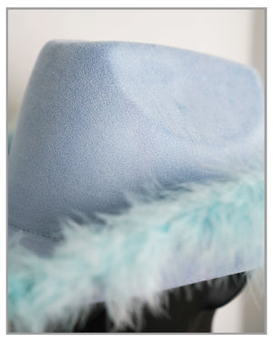 Blue Fedora Hat with feathers