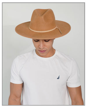 Camel Wide Brim Fedora Hat with String