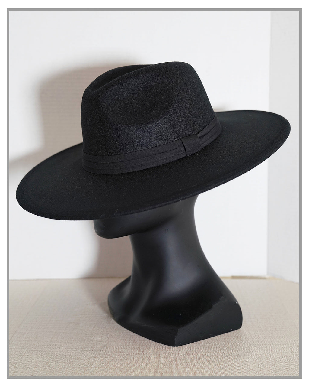 Classic Black Wide Brim Fedora Hat with Ribbon Band