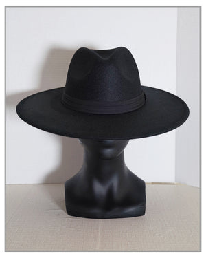 Classic Black Wide Brim Fedora Hat with Ribbon Band