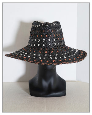 Cross Stitch Multi Colored Black Straw Hat