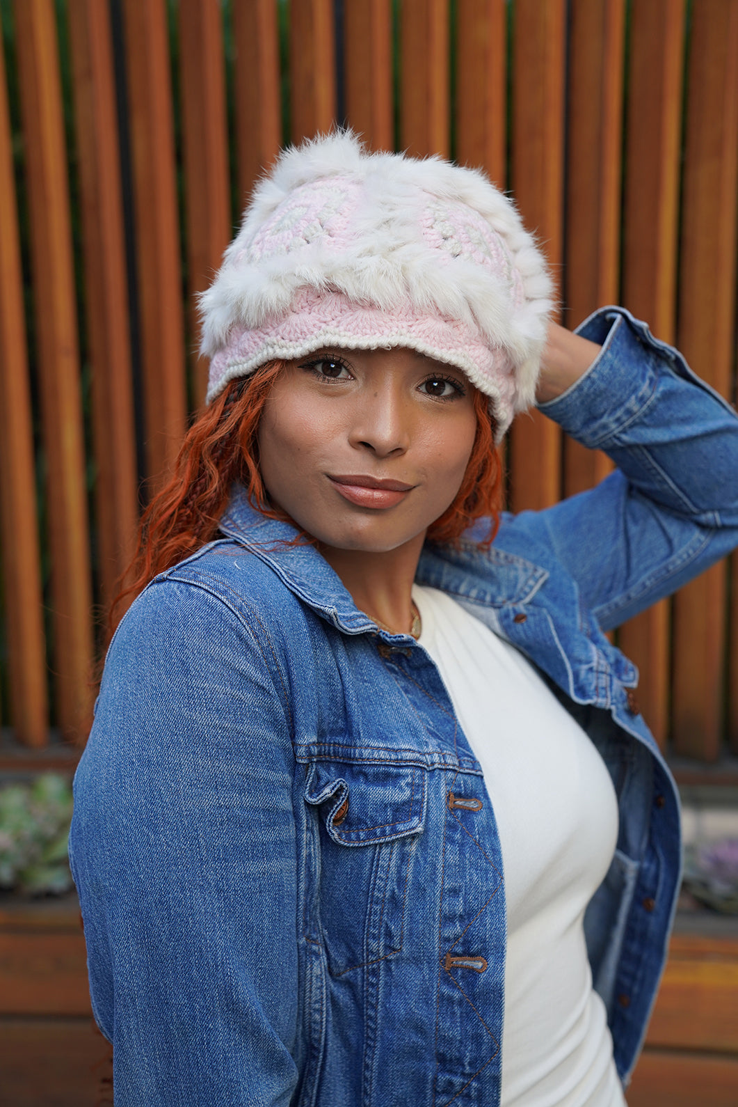 Pink Feathered Hand Knitted Bucket Hat