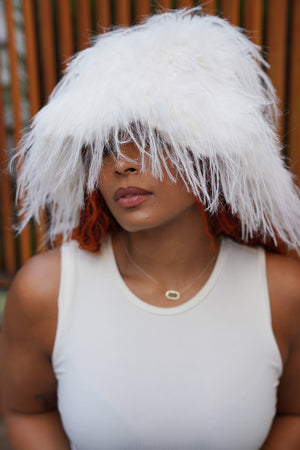 Faux Fur White Bucket Hat