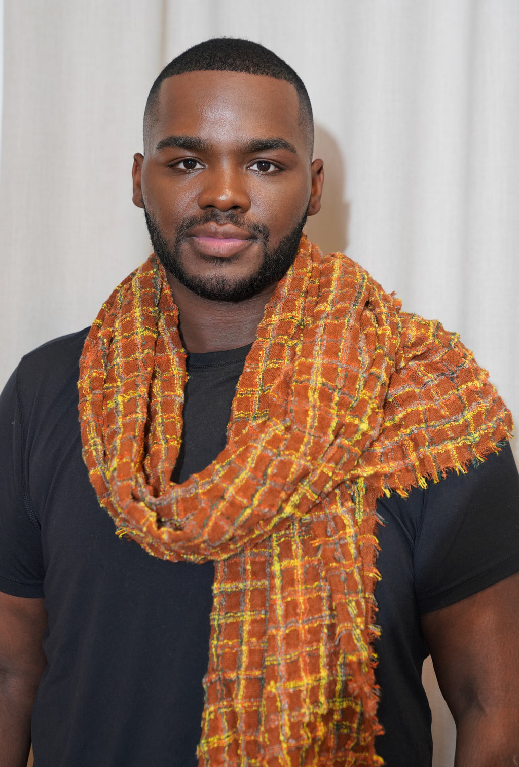 Oversized Burnt Orange Tweed Scarf