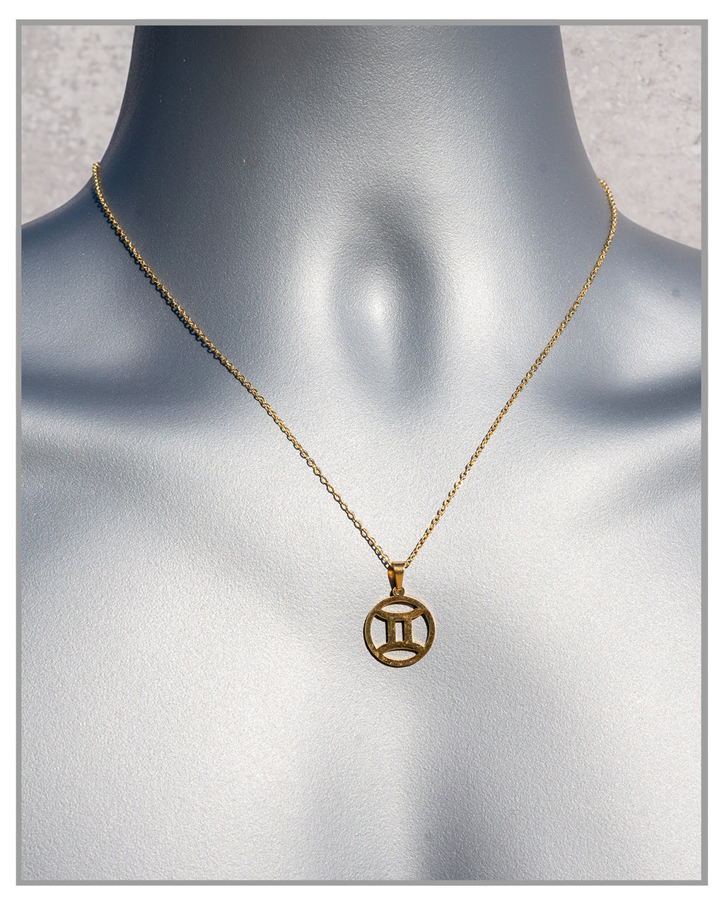 Gold Celestial Zodiac Necklace • Astrology Gold Coin Pendant • Gemini Stainless Steel Necklace