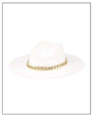 Gold Member Chain White Fedora Hat