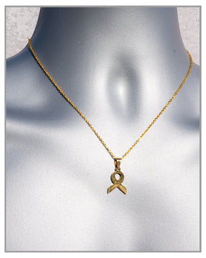 Gold Stainless Steel Awareness Ribbon Necklace Jewelry