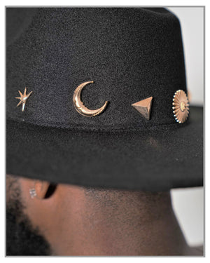 Horoscope Black Fedora Hat with Celestial Symbols