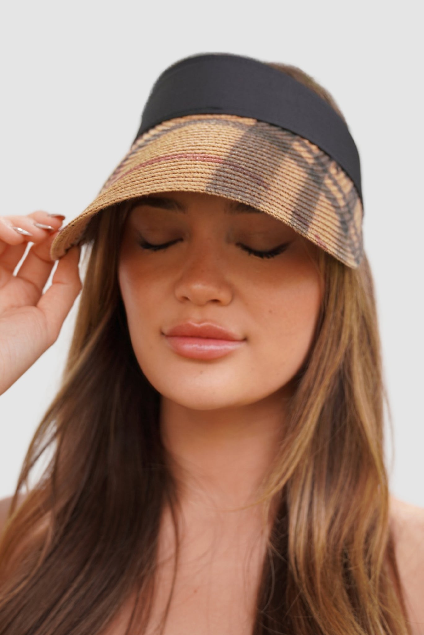 Brown Plaid Designer Style Sun Visor