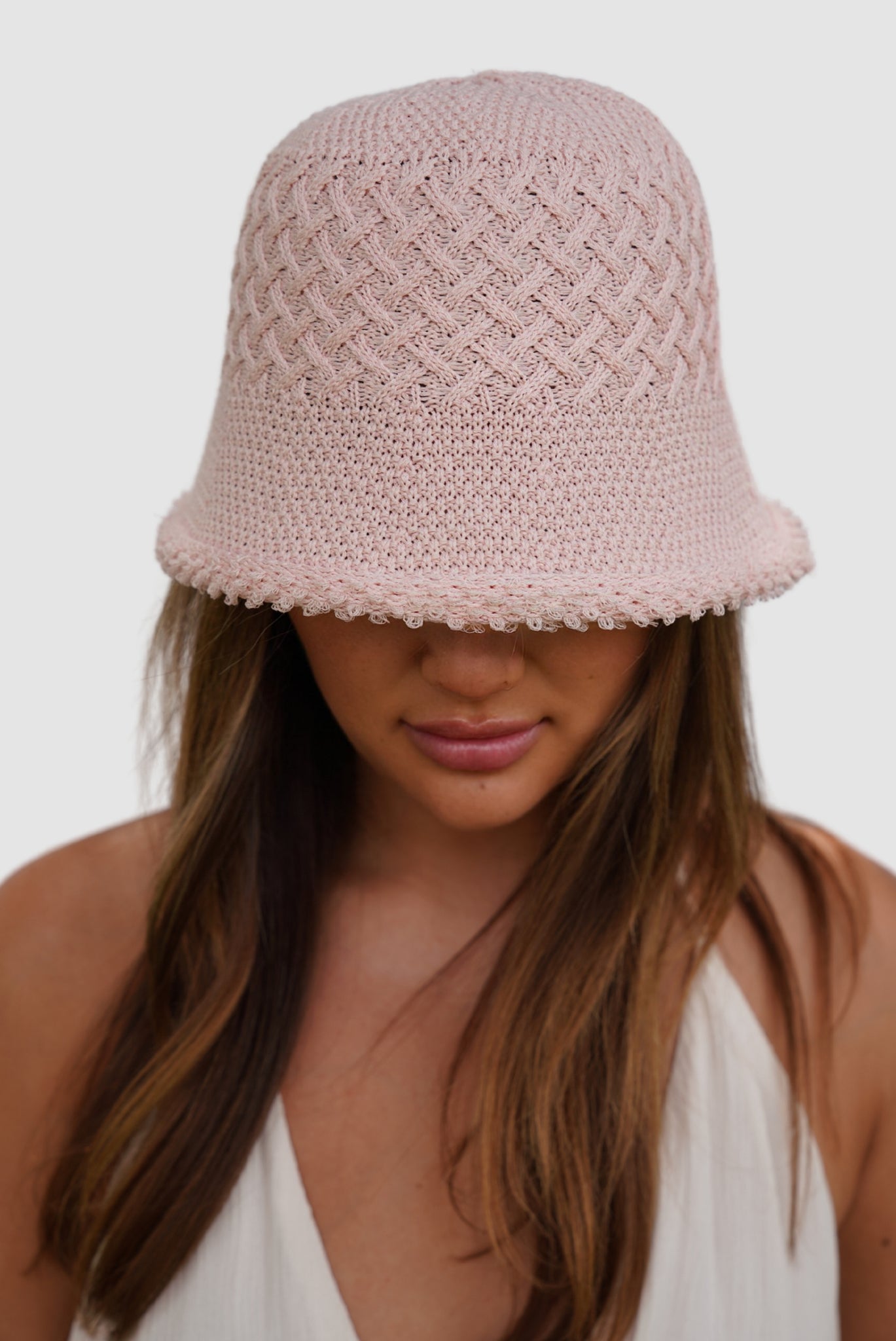 Kylie Pink Knitted Crocheted Bucket Hat