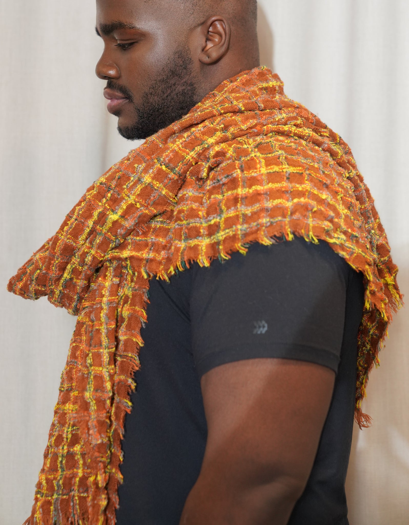 Oversized Burnt Orange Tweed Scarf