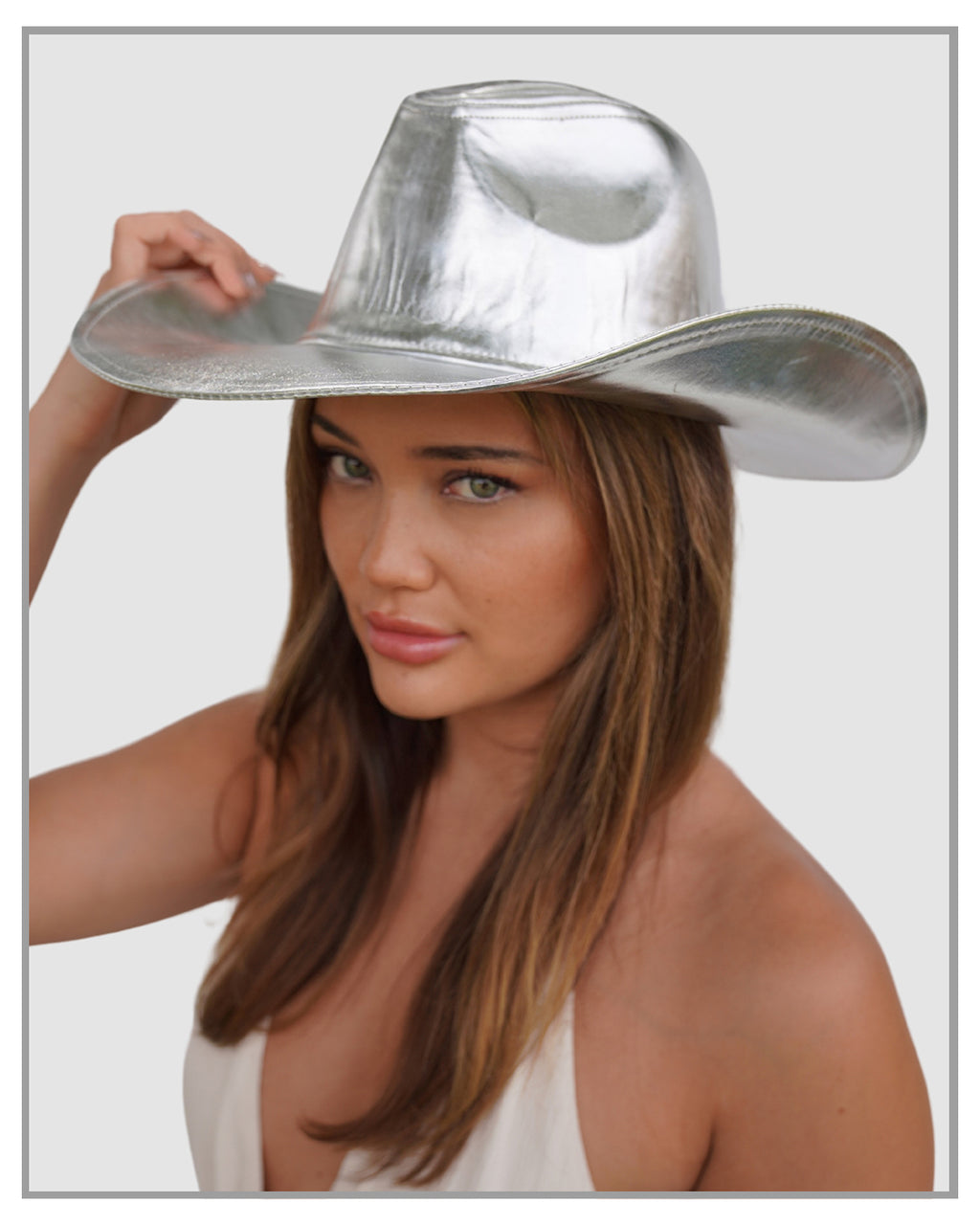 Metallic Silver Wide Brim Cowboy Hat