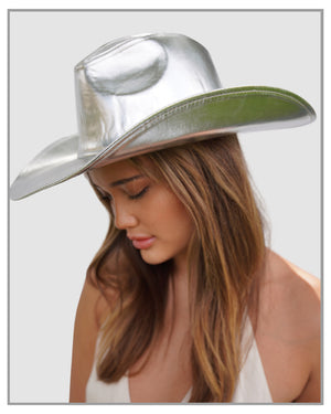Metallic Silver Wide Brim Cowboy Hat