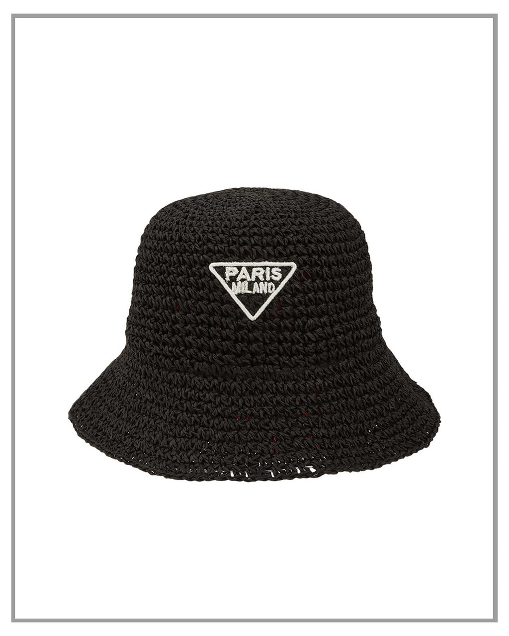 Paris Milano Black Embroidery Straw Bucket Hat