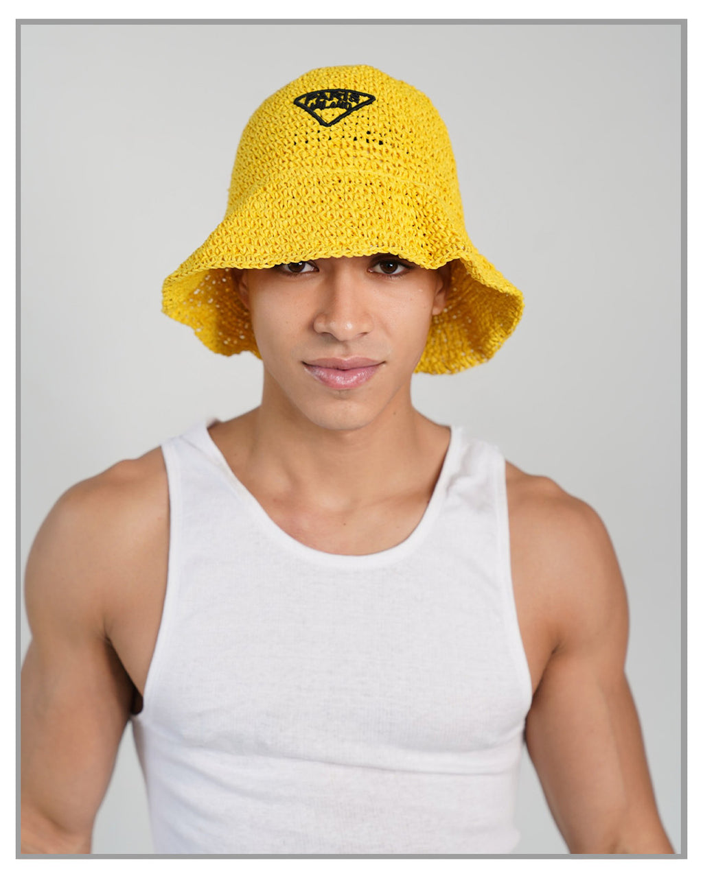 Paris Milano Yellow Embroidery Straw Bucket Hat
