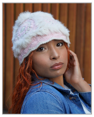 Pink Feathered Hand Knitted Bucket Hat