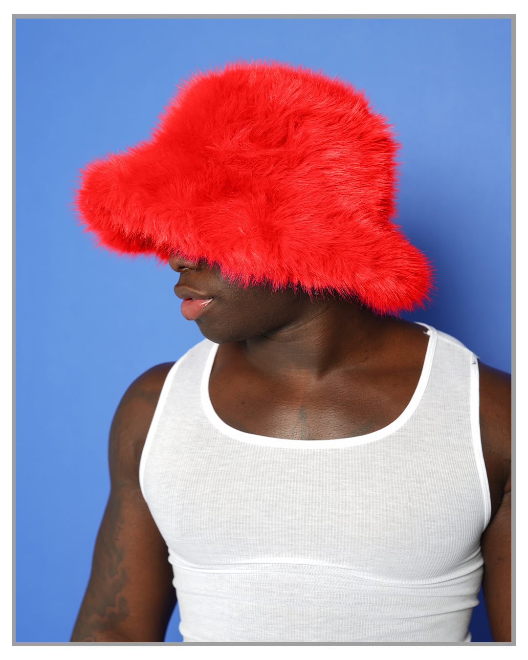Red Fluffy Winter Bucket Hat
