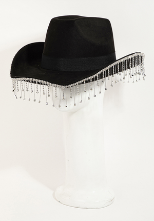 Black Cowboy Fedora Hat with Sling Jewels