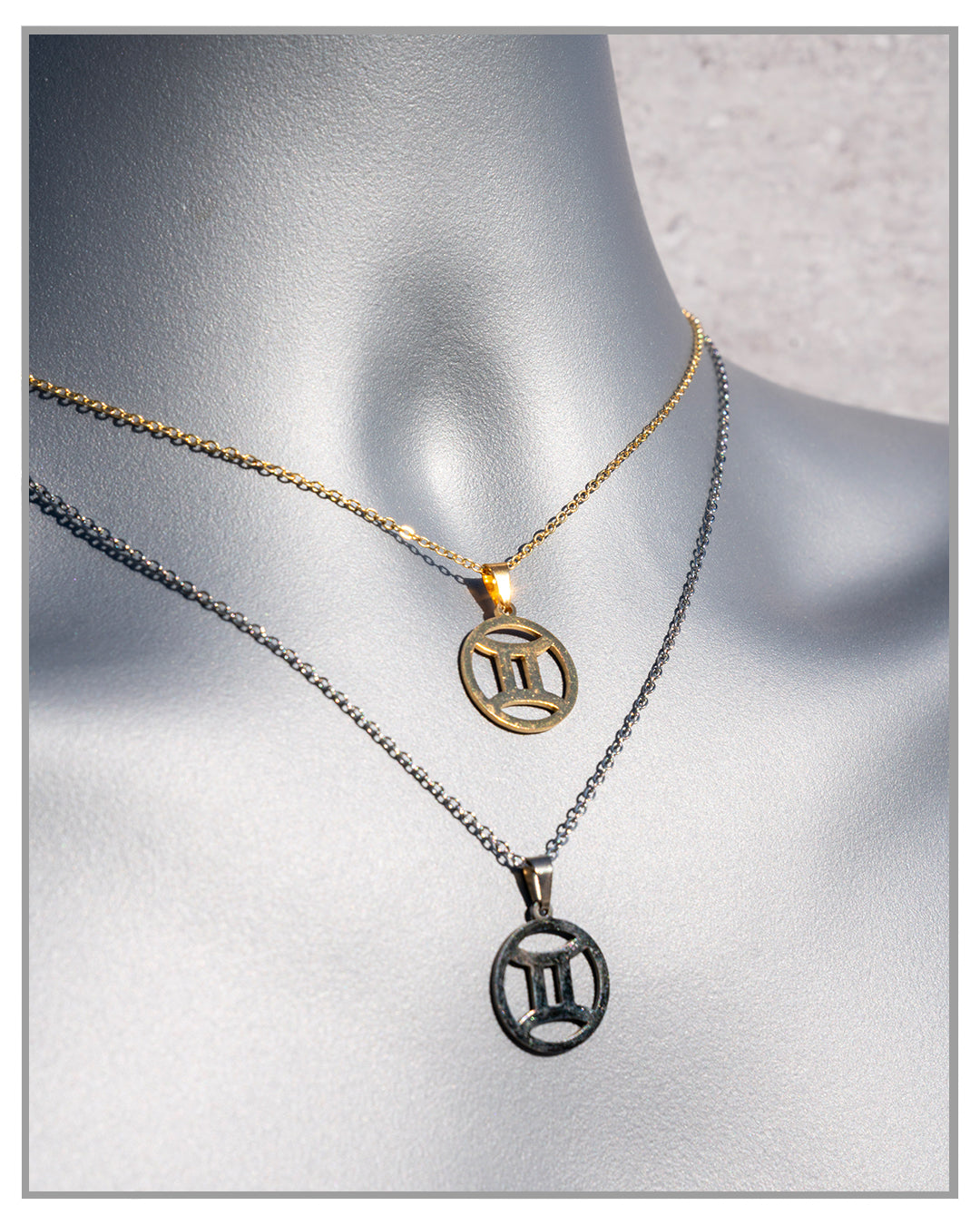 Silver Celestial Zodiac Necklace • Astrology Gold Coin Pendant • Gemini Stainless Steel Necklace