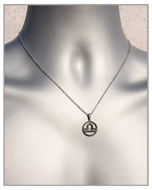 Silver Celestial Zodiac Necklace • Astrology Silver Coin Pendant • Libra